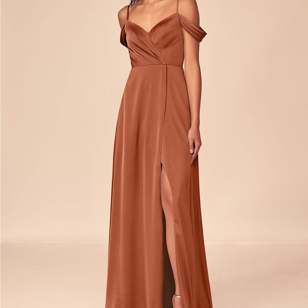 Azazie Ocean Stretch Satin Dress Cedar Rose A2